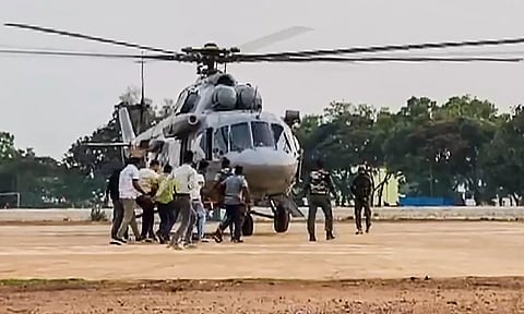  Security personnel who got injured in an encounter with Naxalites being airlifted to a hospital, in Narayanpur district (PTI)