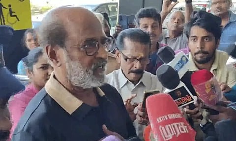 Actor Rajinikanth addresses the media at Chennai airport (ANI)