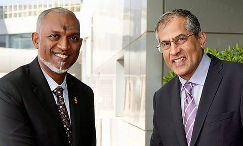  President of Maldives Mohamed Muizzu (L) upon his arrival in New Delhi (PTI)