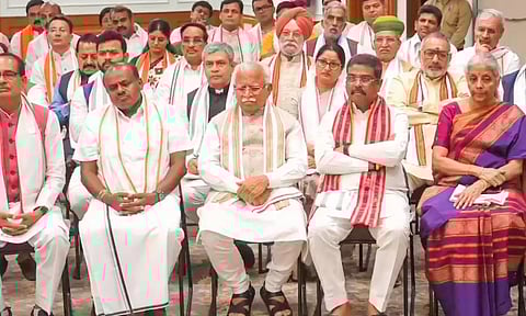 NDA leaders during an interaction with Prime Minister-designate Narendra Modi over tea (PTI)