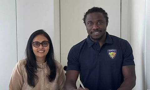  Daniel Chima with Chennaiyin's co-owner Vita Dani