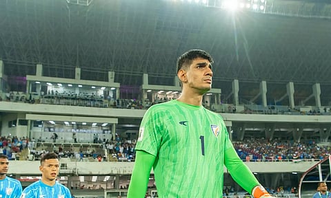 Gurpreet Singh during India's World Cup qualifier against Kuwait earlier this month