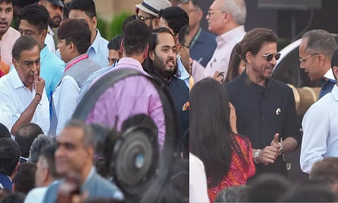 Industrialist Mukesh Ambani and his son Anant Ambani and SRK at the swearing-in ceremony of the new Union government, at Rashtrapati Bhavan