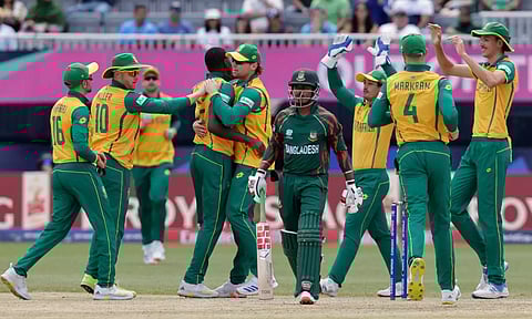 South Africa players celebrating after wicket (PTI)