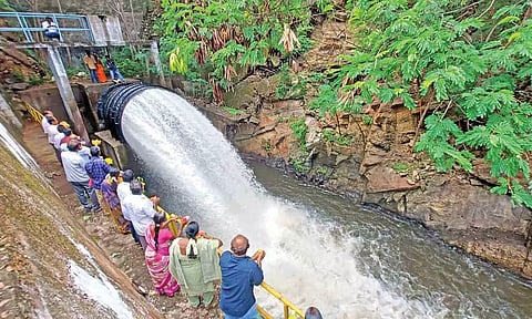 Water flows from Aliyar dam on Monday