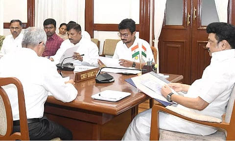 CM Stalin and Sports Minister Udhyanidhi Stalin in District Collectors Meet