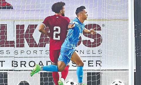 Lallianzuala Chhangte celebrates after scoring for India