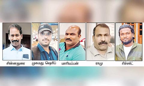 The Tamils who died in the Kuwait building fire: Chinnadurai Krishnamurthy, Mohammed Sharif, Veerasamy Mariyappan, Ramu Karuppannan, Punaf Richard Roy.