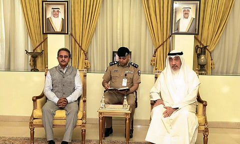 Minister of State for External Affairs Kirti Vardhan Singh and Sheikh Fahad Yousef Saud Al-Sabah (PTI)
