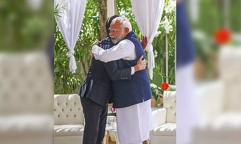 Prime Minister Narendra Modi and French President Emmanuel Macron during a bilateral meeting on the sidelines of the G7 Summit in Apulia (PTI) 