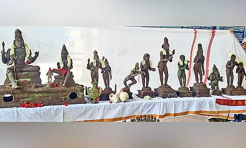 Unearthed panchaloha Idols on display on Friday