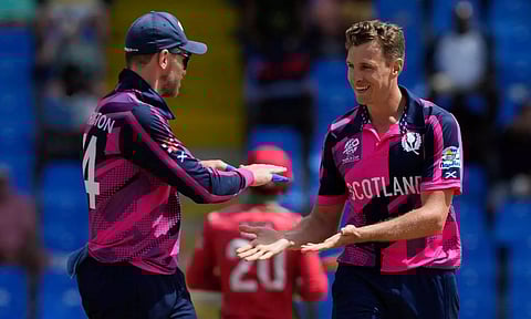 Scotland players celebrates after a wicket (PTI)