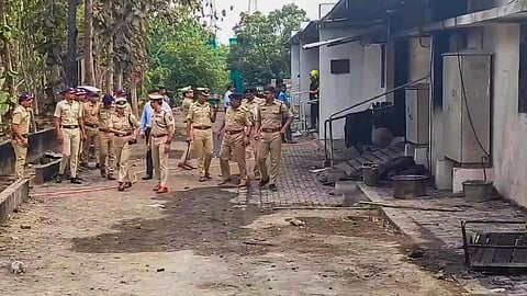 An injured worker being taken to hospital after a blast at an explosives-manufacturing factory, near Nagpur, Thursday, June 13, 2024. Six workers including five women were killed and three others injured in the blast, according to officials. (Photo/PTI)