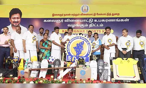 Minister of Youth Welfare and Sports Development, Udhayanidhi Stalin, unveiled the new logo of SDAT (X/ @Udhaystalin)