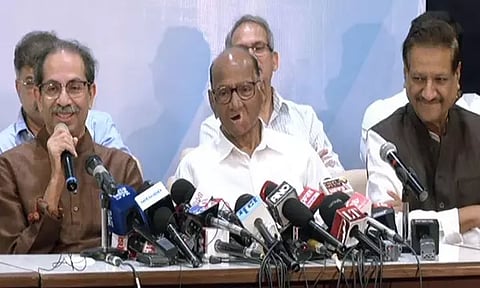 Uddhav Thackeray, Sharad Pawar, Prithviraj Chavan (Photo/ANI)