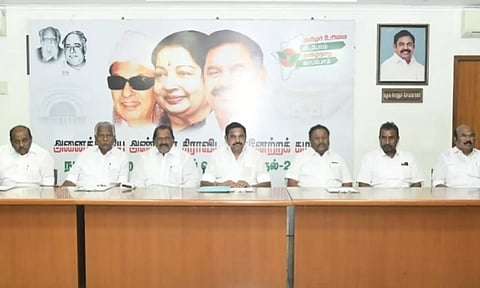 EPS consulting with senior officials at the AIADMK headquarters in Royapettah