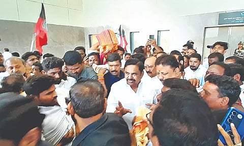 AIADMK cadre giving a rousing reception to party general secretary Edappadi K Palaniswami in Tiruchy