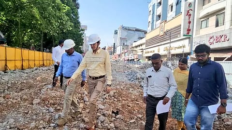 GCC Commissioner J Radhakrishnan and the civic body officials inspected the construction of the flyover 