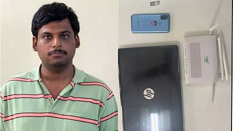 (L to R) V Prasanna; seized phone and other gadgets