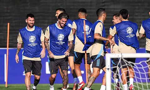 Lionel Messi, Rodrigo De Paul seen in training as Argentina prepares for its clash against Chile at the MetLife stadium in New Jersey 