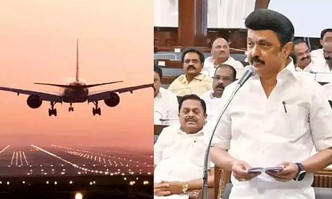 An aeroplane; Chief Minister MK Stalin addressing the Tamil Nadu Assembly. (File Photos)