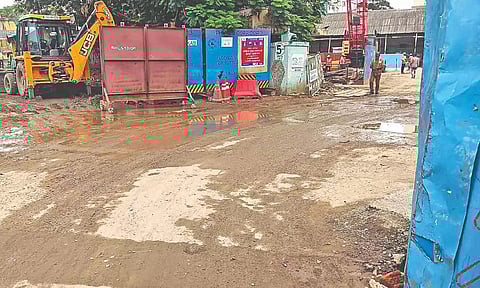 Sludge on road in Mandaveli after the recent spell of rains