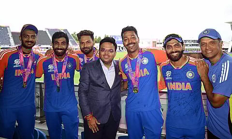 BCCI secretary Jay Shah along with the Indian players after winning the T20 World Cup 