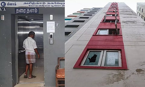 As elderly man dies after falling through elevator shaft, KP Park residents bring up long-standing safety woes again (Photos | Hemanathan M)