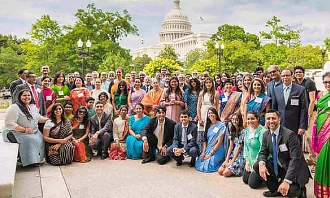 The Coalition of Hindus of North America (CoHNA) Team at Capitol Hill for the 3rd National Hindu Advocacy Day, in USA (PTI)