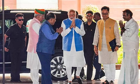 Prime Minister Narendra Modi arrives to attend the NDA Parliamentary Party meeting (PTI)