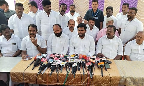 Annamalai addressing reporters in Tiruchy on Thursday