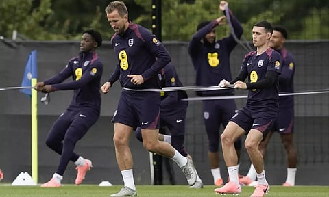 England's Harry Kane takes part in a training session in Blankenhain, Germany (AP)