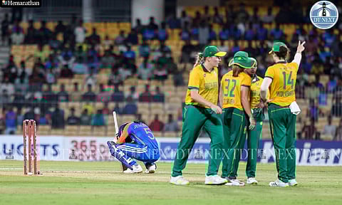 South Africa W players celebrates after their victory against India W (Photo: Hemanathan.M)