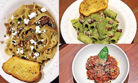 (L-R): Chicken pepe al nero; Pesto alla genovese; Polpette italiane (Photo/Manivasagan)