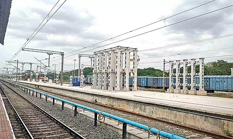Foot over bridge works are pending at one of the new platforms in Tambaram railway station