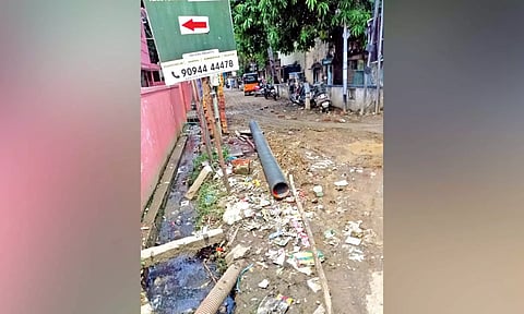 Debris from underground sewage project littered across Balaji Nagar 13th Street