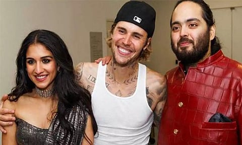Justin Bieber with Anant Ambani and Radhika Merchant (Instagram)