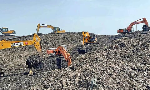 Legacy waste being cleared at Kodungaiyur dumpyard on Sunday