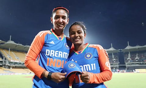 Uma Chetry received her India cap from Harmanpreet Kaurf (Photo: BCCI)