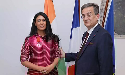 Roshni Nadar Malhotra, Chairperson, HCLTech; Thierry Mathou, Ambassador of France to India