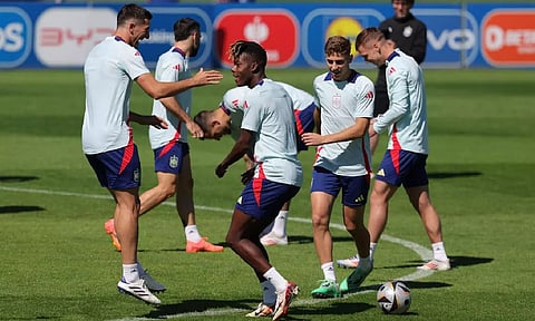 Spain's players in training ahead of the semi-final against France
