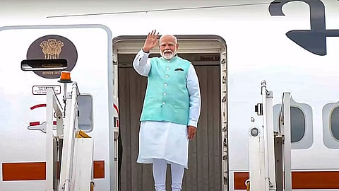Prime Minister Narendra Modi emplanes for Moscow, in New Delhi (Photo/PTI)