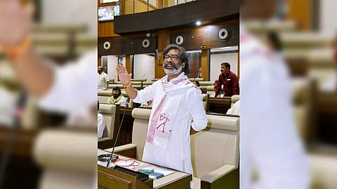 Jharkhand Chief Minister Hemant Soren speaks during a special session of the State Legislative Assembly, held for the floor test of the JMM-led government, at Jharkhand Vidhan Sabha, in Ranchi. (Photo/PTI)