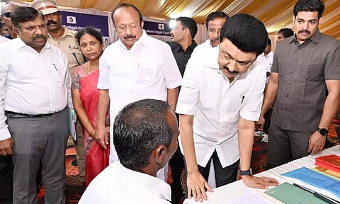 Chief Minister MK Stalin heard the grievances of a petitioner in Dharmapuri on Thursday