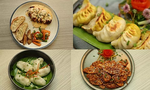 Chicken cordon bleu, Chicken Gyoza with ponzu, Cream cheese dumplings, Crispy lotus stem (Manivasagan N)