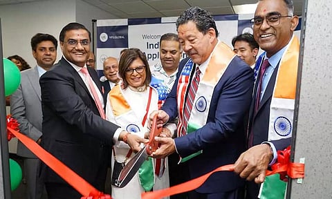 Consul General of India, Seattle, Prakash Gupta addresses the Indian diaspora at the inauguration of India Consular Centre, in Seattle (PTI)