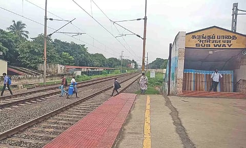 Commuters are often seen crossing the rail tracks at the Perambur Loco Works station