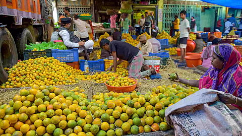  Vandors at a wholesale fruit market.