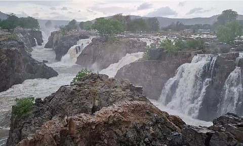 A flooded Hogenakkal in Dharmapuri