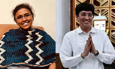 Outgoing State Home Secretary P Amudha and GCC Commissioner J Radhakrishnan (File Photos | DT Next)